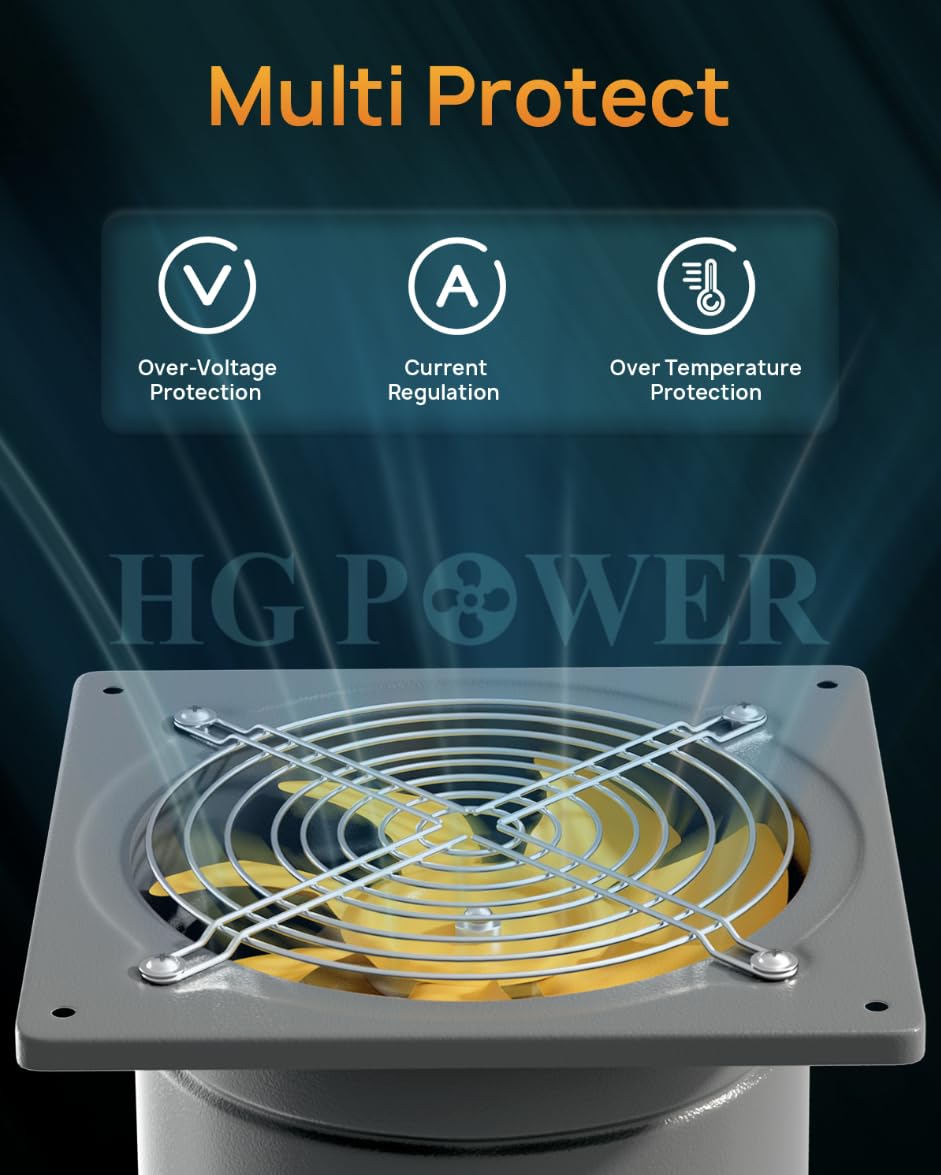 HG Power 10 Inch Grey Exhaust Fan - 988 CFM Wall Mount with Backdraft Damper for Kitchen, Bathroom, Attic, Shop, Greenhouse